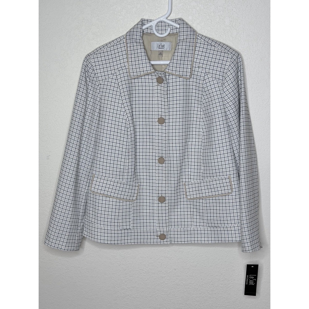 NWT$310 Le Suit Blazer Jacket Womens 18 Khaki Button Window Pane Career Office